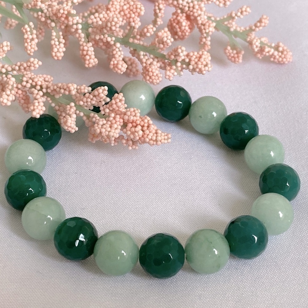 Amazonite and Green Agate Stretch Beaded Bracelet - Picture 3 of 10